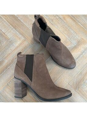 Franco Sarto Odette Suede Leather Almond Toe Block Heel Ankle Boot Bootie